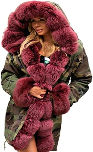 Roiii Women Thicken Warm Winter Coat Hood Down Parka Faux Fur Outdoor Overcoat Long Jacket Outwear