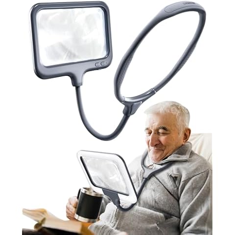 Neck Magnifier with Light Hands Free - 3X Full Page Large Lighted Magnifying Glass for Reading Book - Flexible Wearable Magnifier for Seniors Low Vision Gifts - Close Work Cross Stitch Sewing Repair Cover