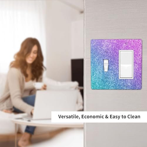 Decorative Outlet Covers Gillter Purple Pink Blue Gradient Sparkle 2 Gang Outlet Cover Wall Plate Single Toggle Rocker Light Switch Cover Plate Switch Plate Covers for Bedroom Home Decor
