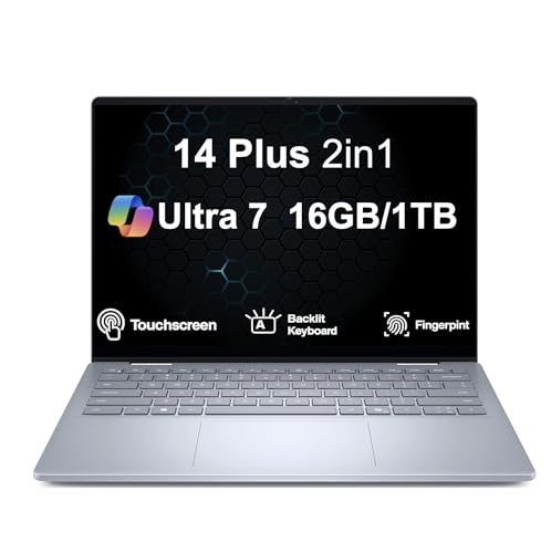 Dell 14 Plus 2-in-1 Laptop 14.0' LCD WUXGA Touchscreen Display (Intel Ultra 7-256V(i9-12900K), 16GB LPDDR5X, 1TB SSD, Intel Arc Graphics, Copilot+ PC, Backlit KB, Fingerprint, Win 11 Pro)