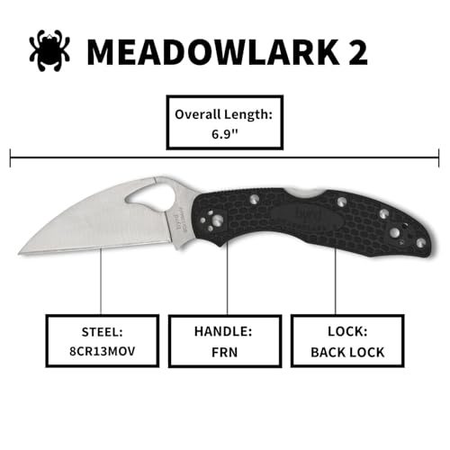 Image of Spyderco Byrd Meadowlark 2 Wharncliffe Folding Pocket Knife, PlainEdge | 6.9 inch Overall Length, 2.97 inch 8Cr13MoV Steel Blade, FRN Handle, Back Lock, Full-Flat Grind
