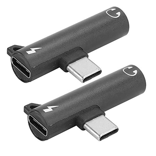 Fdit 2-in-1 USB-C to 3.5mm Audio Adapter & Charging Female C Port, Right Angle USB C Splitter for Phone and Tablet (Black)