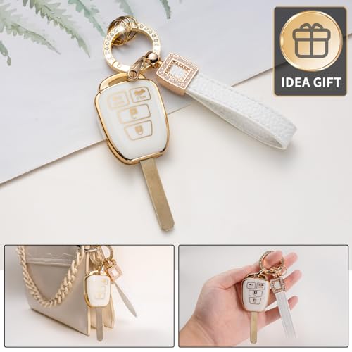 image for CACARLIKE Toyota Key Fob Cover with Leather Lanyard, Compatible with 2