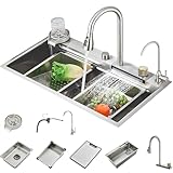 Feetron Fregadero De Cocina, Acero Inoxidable Fregadero De Cocina con Cascada, Moderno Tarjas Para Cocina, Sobreponer...
