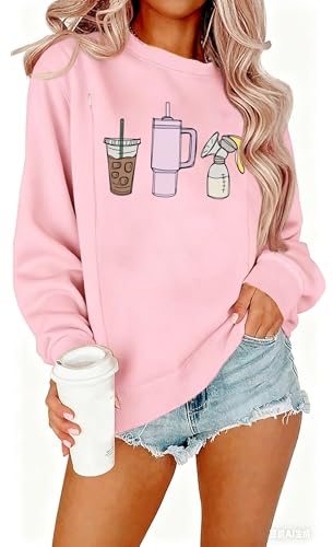 Image of UNIQUEONE Women Nursing Sweatshirts for Breastfeeding Hidden Zipper Maternity Tops Long Sleeve Pullover Casual Clothes