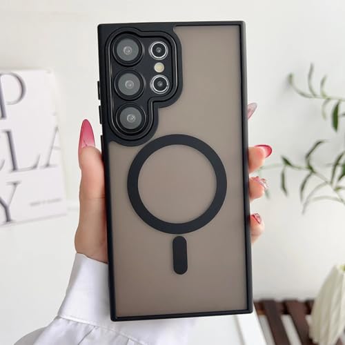 Coque rigide magnétique pour S23 Ultra avec étui lentille métallique gris