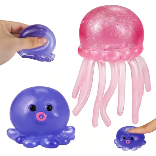 2 PCS Octopus Squishy Toys Stress Relief Squeeze Balls Sensory Fidget Toys for Kids 4-8 Party Favors for Desk Office & Gifts