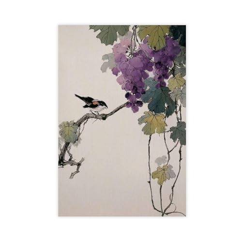 Peinture à l'encre d'oiseaux orientaux sur toile premium | Grand format 61x91cm