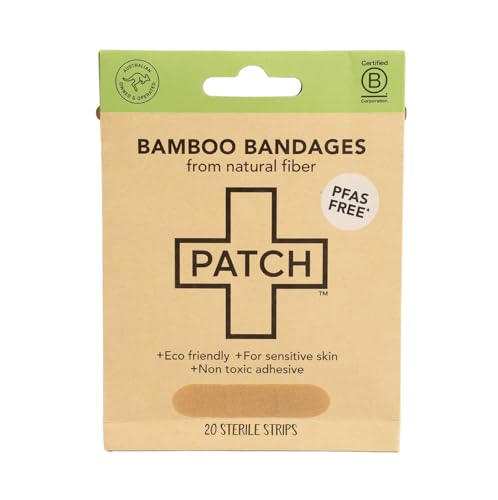 PATCH Natural Eco-Friendly Bamboo Adhesive Sensitive Skin Bandages Hypoallergenic Bandages for Sensitive Skin Compostable Biodegradable Latex Free and Plastic Free 20pk