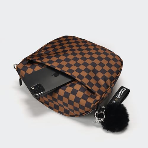 Image of Pander Crossbody Bum Bag for Women, Everyday Nylon Shoulder Bag with Pompom Keychain Wristlet Bag Charm, Adjustable Strap