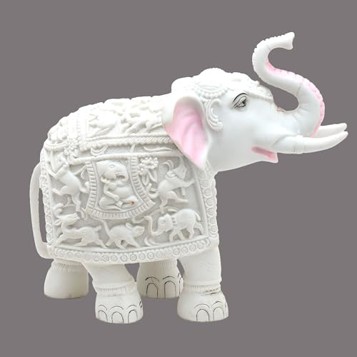 White Elephant Showpiece Big Size Marble Resin Aesthetic Statue Decorative Item for Home, 8 inch Elephant Decor for Home Vastu, Shelf, Study Room, Work Table (8 x 9 inch) — photo — 4 of 9