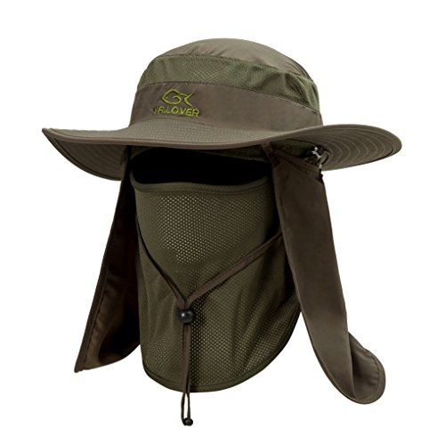 fisher hut - YR.Lover Outdoor UV Sun Protection Wide Brim Fishing Cap with Removable Flap