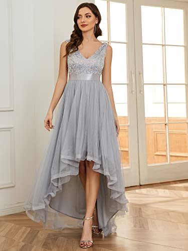 Ever-Pretty Women's Cocktail Dress Double V-Neck Sleeveless Empire Waist Sequin High Low Tulle Formal Dress 0147A4