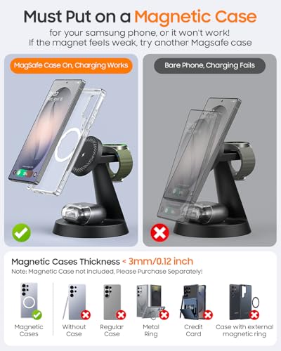 Image of Meifigno Magnetic Wireless Charger for Samsung, 3 in 1 Charging Station Compatible with MagSafe Samsung Charger 25W Max for Galaxy S26 Ultra, Charger Stand for Galaxy Watch Ultra 8 7, with 45W Adapter