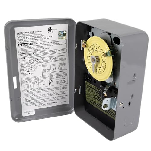 Image of Intermatic T101 24-Hour Mechanical Timer Switch - 120V SPST, Indoor Metal Enclosure, Heavy Duty, Manual Override, 40 Amp - Ideal for Lights, Pumps, Fans, and HVAC Systems