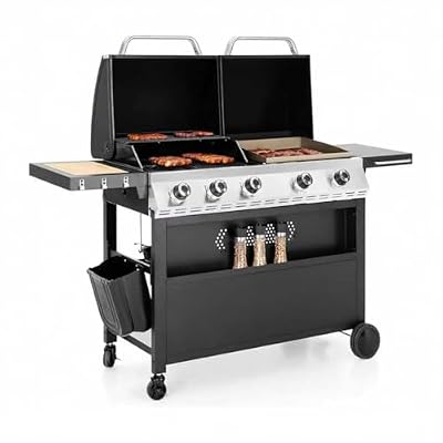 Dual Fuel Outdoor Grill Combo with Porcelain-Enameled Grates - Flat Top Griddle & Charcoal Options for Backyard Cooking (Grill and Griddle Combo)