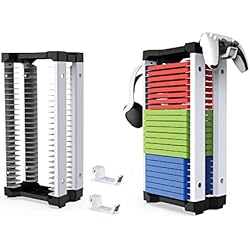 Estanteria Ganchos Torre de almacenamiento de discos de videojuegos y kit de soporte para auriculares – Almacena 23 discos de juego para PS4 PS5 Switch Xbox Soporte estante estante organizador vertical