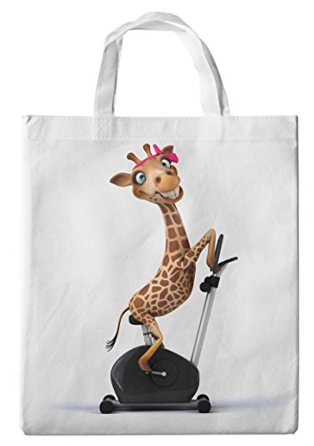 Einkaufstasche- 38x42cm, 8 Liter - Motiv: 3D Comic Giraffe auf dem Ergometer - 04