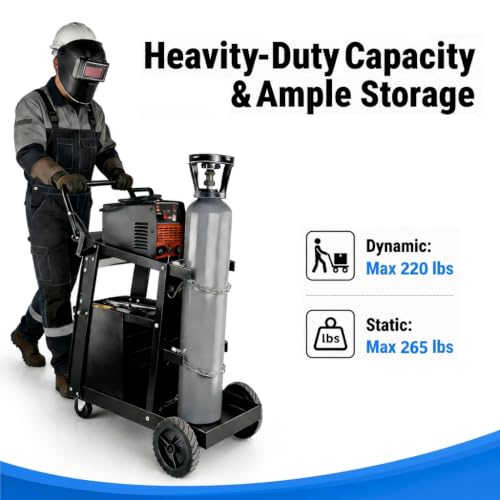 Image of Welding Cart, 2-Tier 4-Drawer Welder Cart with 265LBS Load Capacity, Dual Cylinder Slots & Safety Chains, 360 Swivel Wheels, Heavy Duty Rolling Cart for MIG Welder & Plasma Cutter
