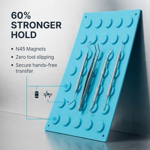 Image of Magnetic Mat for Instruments and Tools, 12 x 15 inches, Blue, Raised Round Magnets, Flexible, Non-Slip, Reusable and Autoclavable - 2X Magnetic Strength