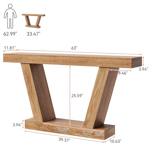 GarveeHome 63-Inch Long Console Table, Wooden Sofa Narrow Entryway Table for Hallway, Behind The Couch, Accent Table for Living Room, Entrance