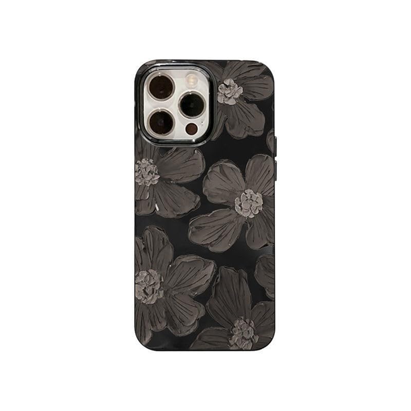 FLIRACON Cool Black Flower Soft Phone Case Compatible with iPhone Case (Black,iPhone 14 Pro Max)