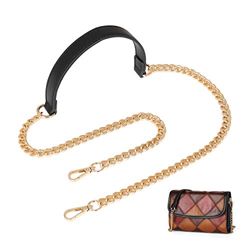 Anse Sac Bandouliere Chaine Sac à Main Chaîne Métallique Bandoulière Sac Main Chaîne En Métal Pour Poignée Sac Remplacement Souple à Main Sangle Bricolage Accessoires Chaîne Dorée Et Cuir Noir 120 Cm Cover