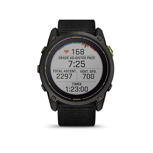 Image of Garmin Enduro 3, Solar, Sapphire, Ultraperformance GPS Smartwatch, 90 Days Battery Life, Detailed Mapping, Built-in LED Flashlight, Carbon Gray DLC Titanium with Black Ultrafit Nylon Strap Bundle