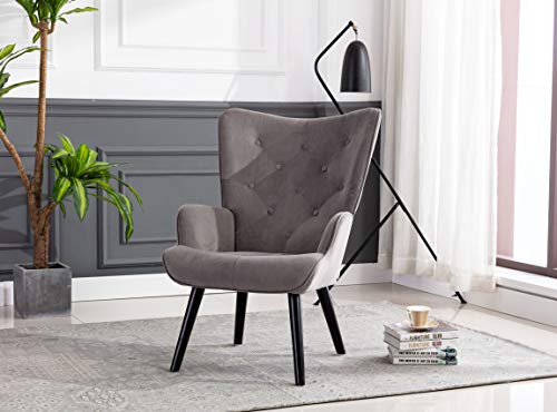 Dolonm Velvet Accent Chair Modern Tufted Button Wingback Vanity Chair With Arms Upholstered Tall Back Desk Chair With Solid Wood Legs For Living Room Bedroom Waiting Room(Silver Grey) #TOP6