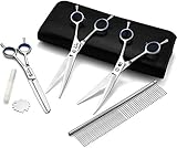 Kingstar 7 Inchs Professional Pet Dog Grooming Scissors Suit Stainless Steel Home Cutting Curved Thinning Shear Kit