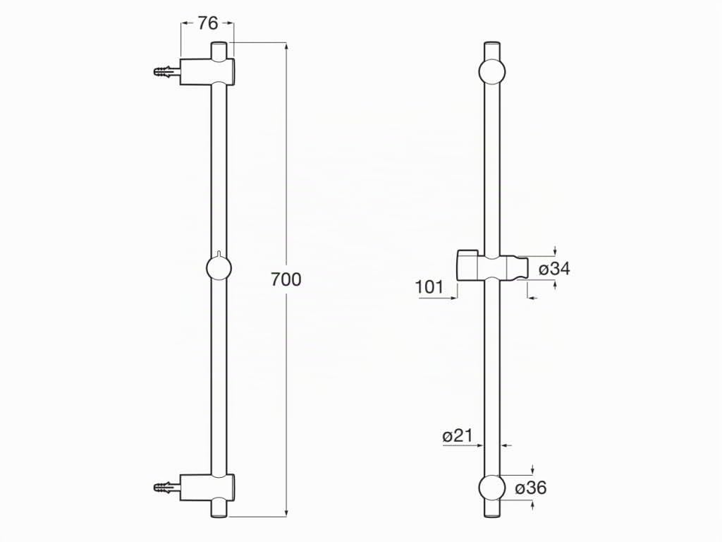 Roca Stella Barra de Ducha 700 mm con Soporte Regulable y Orientable para Ducha de Mano | Fijaciones Ajustables Incluidas | Acabado Cromado | Ref A5B0713C00