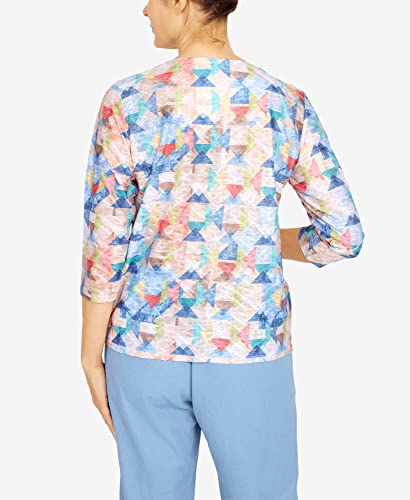 Alfred Dunner Women's Petite Geometric Texture Grommet Hem Top Size PM Multi