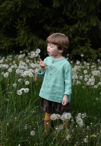 Boys Linen Henley Shirt for Kids Button Down Long Sleeve Dress Shirts Summer Beach Casual T Shirt4