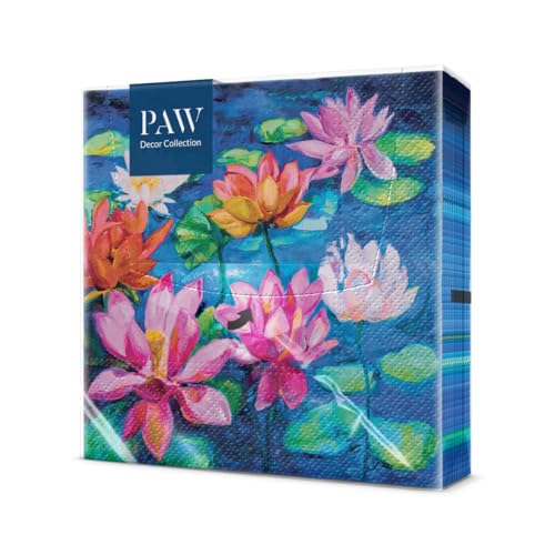 PAW - Servilletas Papel 3 Capas (33 x 33 cm) I 20 Unidades I Perfecto para Cumpleaños, Fiestas, Bodas, Comuniones y Celebraciones I Servilletas de Papel de Colores I Estanque de Lirios