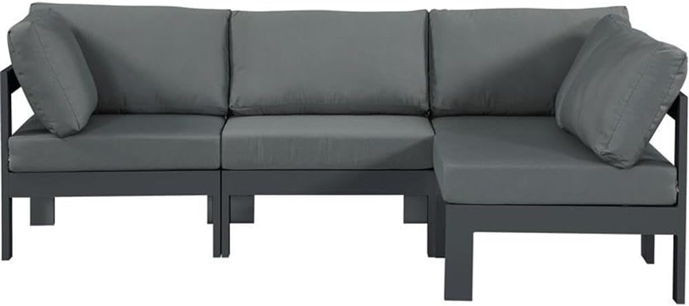 Pemberly Row Contemporary Outdoor Patio Modular Sectional Sofa, 90" W x 60" D x 34" H, Gray Water-Resisting Fabric, Dark Gray Aluminum Frame, Configurable Design, Outdoor Seating for Patio or Garden