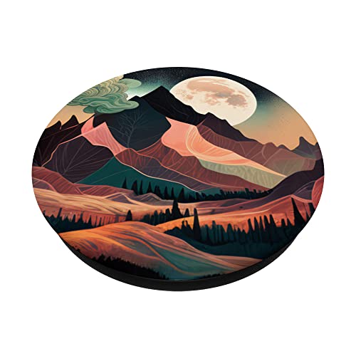 Mountain Boho Flower Floral Sunset Moon Night Western Chic PopSockets Swappable PopGrip, Black - Image 2