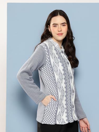Image of Aarika Womens Winter Wear Maroon Colour Geometric Woolen Cardigan