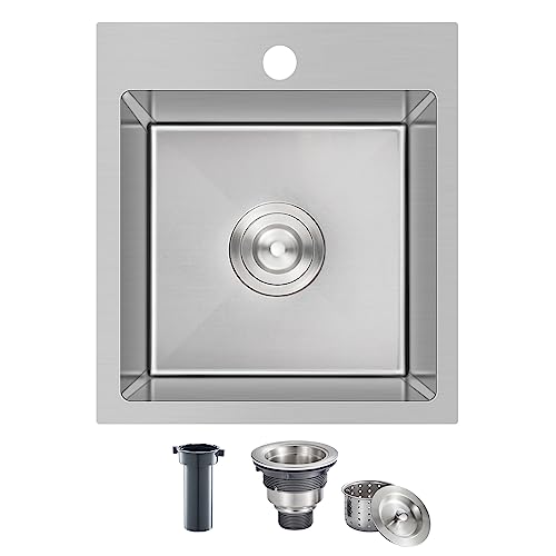 MENATT 15 x 17 Inch Drop in Bar Sink, Single Faucet Hole Single Bowl Topmount Small Kitchen Sink, 304 Stainless Steel Kitchen Bar or Prep Sinks, Brushed by MENATT - Used condition - US$87.38