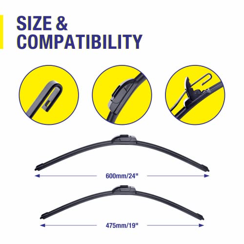 Image of 24 inch+19 inch Windshield Wiper Blades Replacement For Ford Fusion 2012 2011 2010 2009 2008 2007 2006 /Chevy Equinox 09-05 Impala 21-14 Malibu 15-13 /Dodge Journey 2020-2008,Windshield Wiper Blades For My Car