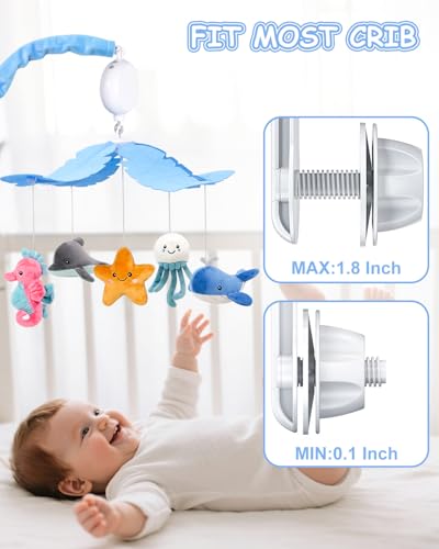 FEISIKE Baby Crib Mobile with 35 Lullabies, 3 Modes Rotation & Music, Adjustable Volume, Nursery Decor for Boys and Girls (Ocean Theme) - Thumbnail 6