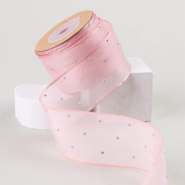 Cinta de Organza nacarada de 20/100 yardas, 40mm, 50mm, con cuentas para lazos para el pelo, Material de costura, embalaje de boda, tul para manualidades DIY