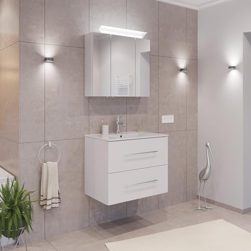 Lomadox Badezimmermöbel Badmöbel Set 2-teilig, Waschtisch Waschplatz 70cm breit, 2 Softclose-Schubladen mit Waschbecken und LED Spiegel, in weiß Lomadox Badezimmermöbel Badmöbel Set 2-teilig, Waschtisch Waschplatz 70cm breit, 2 Softclose-Schubladen mit Waschbecken und LED Spiegel, in weiß