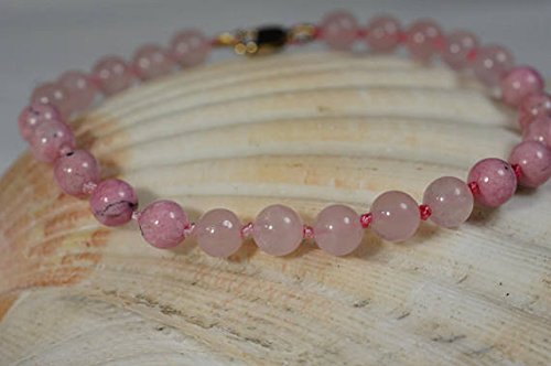 Rose Quartz and Rhodochrosite mala Bracelet, Knotted Beads Bracelet, Bead Bracelets 6 mm