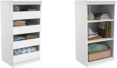 ClosetMaid 4561 Modular Closet Storage Stackable Unit, 4-Drawer, White & 4557 Modular Closet Storage Stackable Shelf Unit,...
