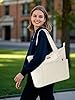 Lekesping Sac Cabas Femme Ordinateur 17 Pouces, Sac Fourre Tout Velours Cotelé Femme, Grand Sacs a Main Femmes XXL, Sacs de Plage avec Fermeture Éclair pour Shopping Travail L'école Sport - Beige #1