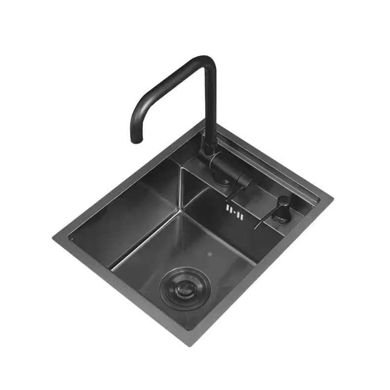 Évier de cuisine avec robinet rétractable et couvercle de fermeture