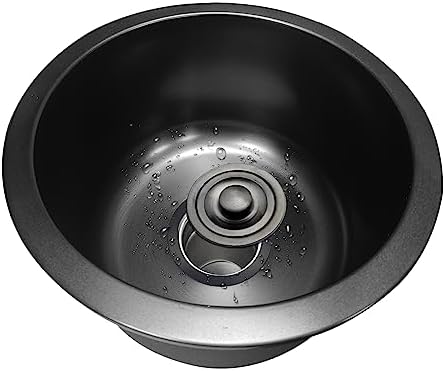 BIGYOUZI 12In Round Black Kitchen sink 304 Stainless Steel Countertop in Bar Sinks Single Bowl Rv Small Sink with Drainage set (12.5''X12.5'')