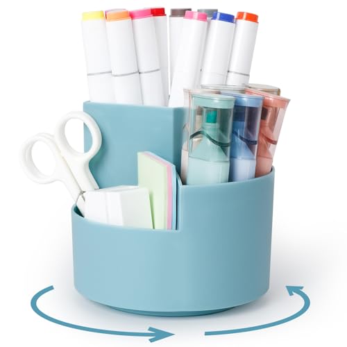AiQInu Rotatif Pot a Crayon, Porte Organiseur Bureau, Porte-Stylos Pivotant à 360 Degrés avec 3 Compartiments, Rangement Stylo de Bureau Grande Capacité...