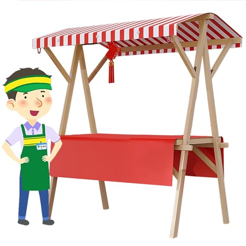 Carrito de comida móvil para vendedores, soporte de exhibición de madera para mercados al aire libre, camping y ferias del condado, carrito plegable rojo de 150 cm para negocios de comida callejera