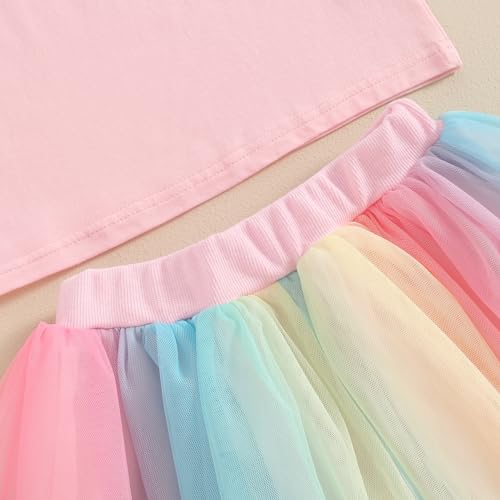 Image of Toddler Girl Birthday Outfit 2 /3 /4 /5 /6 Print Short Sleeve Shirt 2nd /3rd /4th /5th /6th Tutu Skirt Summer Clothes